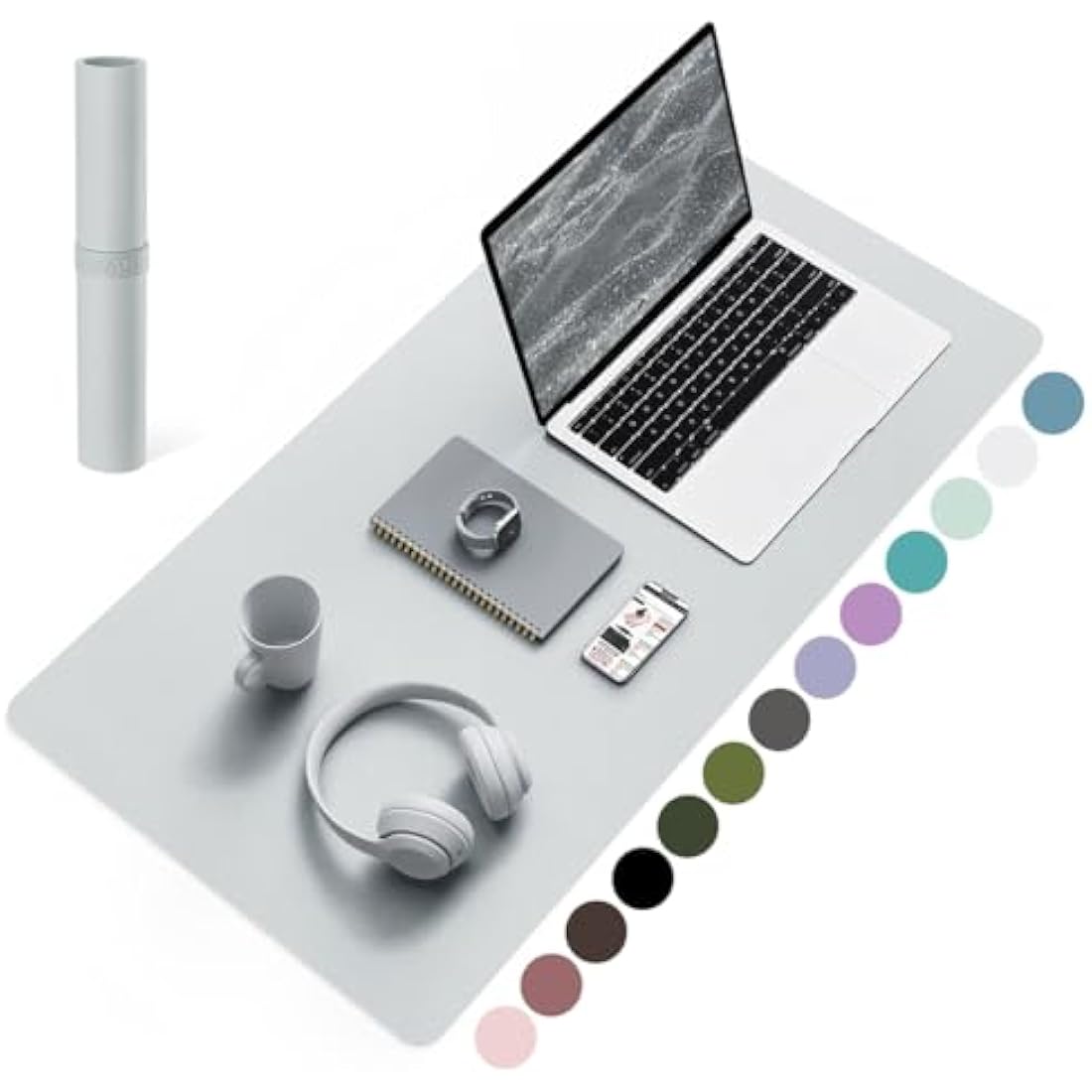 YSAGi Non-Slip Desk Pad, Waterproof PVC Leather Desk Table Protector, Ultra Thin Large Mouse Pad, Easy Clean Laptop Desk Writing Mat for Office Work/Home/Decor (80 x 40 cm, Silver Grey)