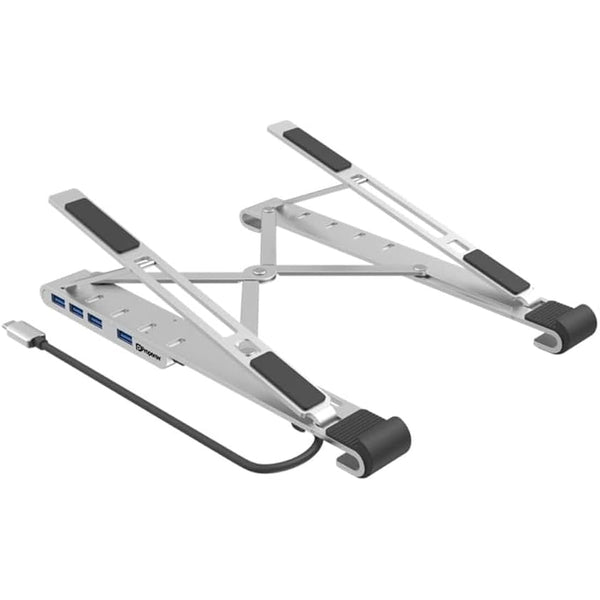 Properav Portable Aluminium Laptop Stand with Integrated 100W PD USB-C Charging Hub inc 4 x USA-A Ports for Dell, Toshiba, HP, Samsung, MacBook, Lenovo