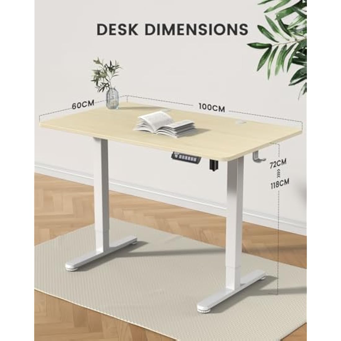 ErGear Electric Standing Desk Height Adjustable 100 x 60cm, Sit Stand Desk with 4 Memory Smart Pannel for Home Office with Splice Board