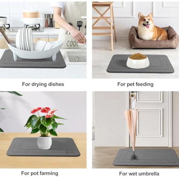 HUMIGA 2 Pack Stone Bath Mat, Diatomaceous Earth Shower Mat, Non-Slip Super Absorbent Quick Drying Bathroom Kitchen Floor Mat (Grey, 24x15)