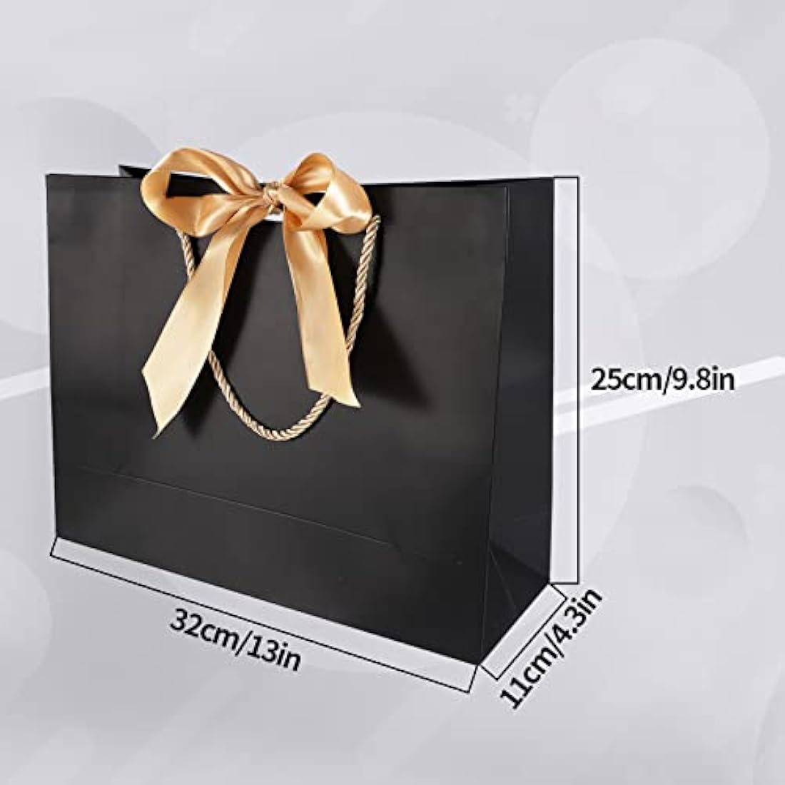 10 Pcs Black Gift Bags with Gold Bow Ribbon, Paper Party Favor Bag with Handles Gift Bags Large for Wedding Graduation Birthday Party Celebration Present Bags, 13x9.8x4.3 Inches