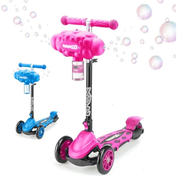Xootz Kids Bubble Go Foldable Scooter, 3 Wheel Tri-Scooter with Bubble Machine, Tilt-and-Turn, Age 3+, Pink