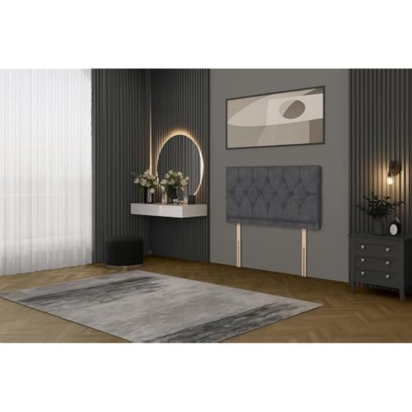 Bed Centre Charcoal Plush Fabric Divan Base Plus Matching Headboard3ft 4ft 4ft6 5ft 6ft (4FT (Small Double))