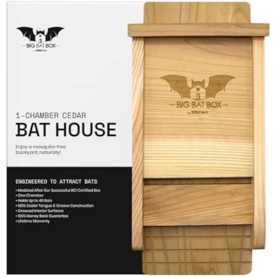 WildYard The Complete Bat House & Bat Box for Outdoors - Keep your Backyard Mosquito-Free - Without Paint, Single Chamber - Easy to Hang