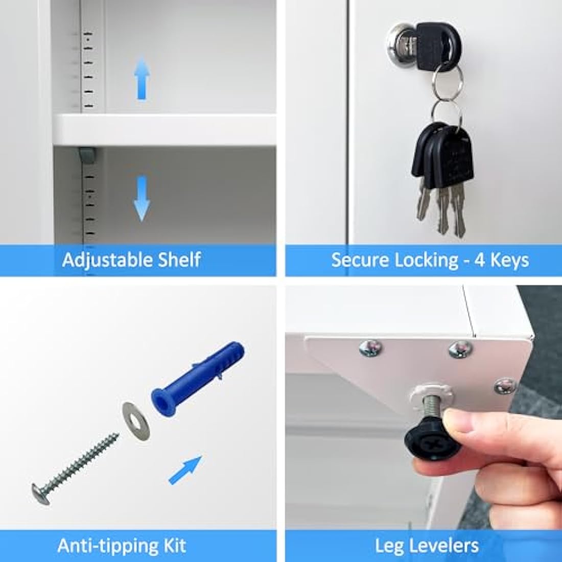 iJINGUR Metal Storage Cabinet with Locking Doors and 3 Adjustable Shelves, Lockable Steel Storage Cupboard for Home Office and Garage (White)