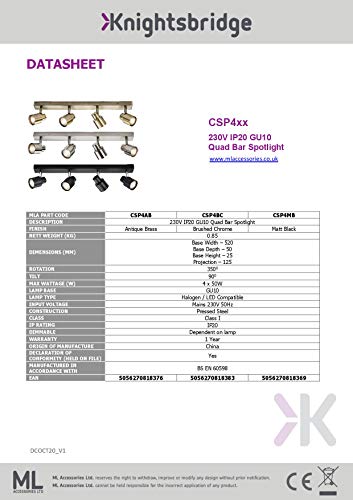 Knightsbridge GU10 Adjustable Spotlight, Pressed Steel, 50 W, Brushed Chrome