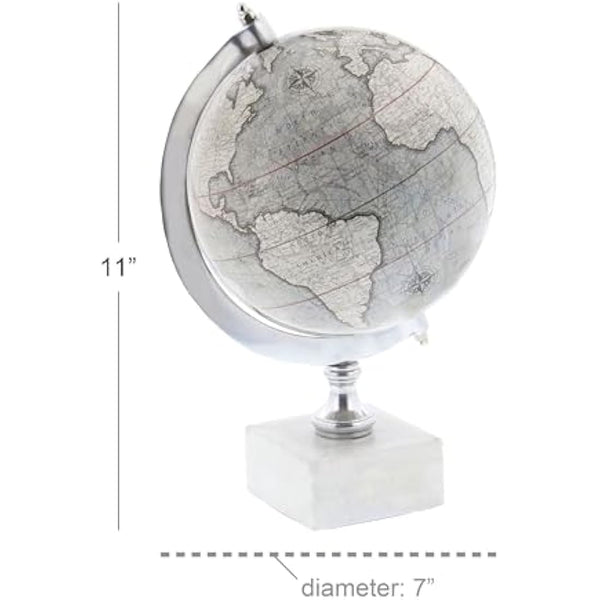 Deco 79 Iron World Decorative Globe with Marble Base, White, S Size