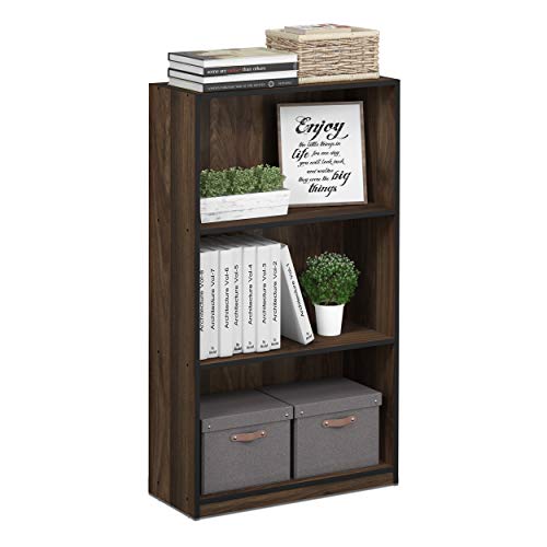 Furinno Basic 3-Tier Bookcase Storage Shelves, Columbia Walnut/Black
