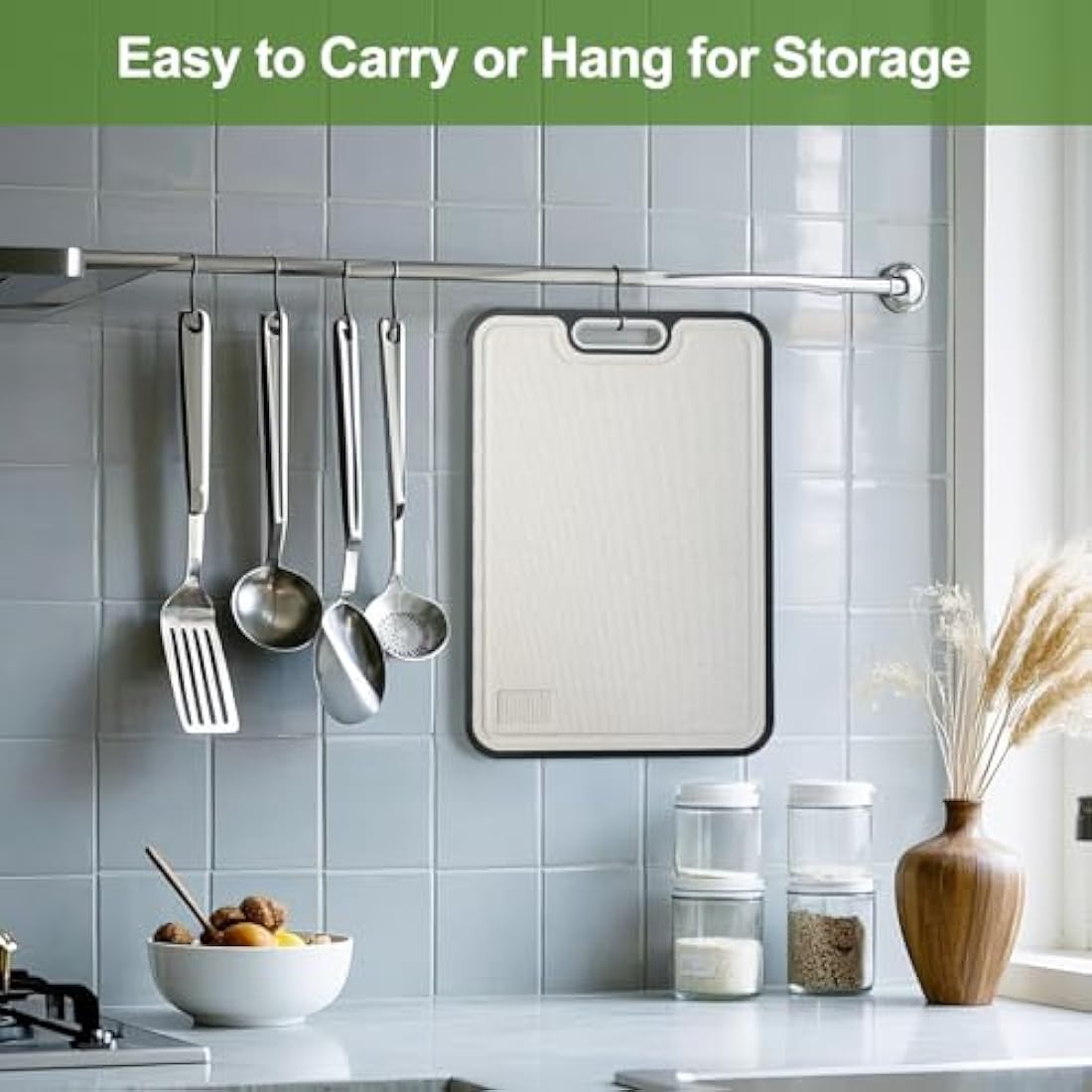 Titanium Cutting Board for Kitchen, Double Side Large Cutting Board for Meats, Fruits and Vegetables, Chopping Board with with Juice Groove, 38.5x26.5cm