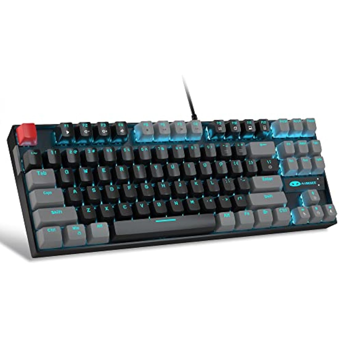 MageGee 75% Mechanical Gaming Keyboard with Red Switch, LED Blue Backlit Keyboard, 87 Keys Compact TKL Wired Computer Keyboard for Windows Laptop PC Gamer - Black/Grey