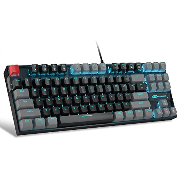 MageGee 75% Mechanical Gaming Keyboard with Red Switch, LED Blue Backlit Keyboard, 87 Keys Compact TKL Wired Computer Keyboard for Windows Laptop PC Gamer - Black/Grey