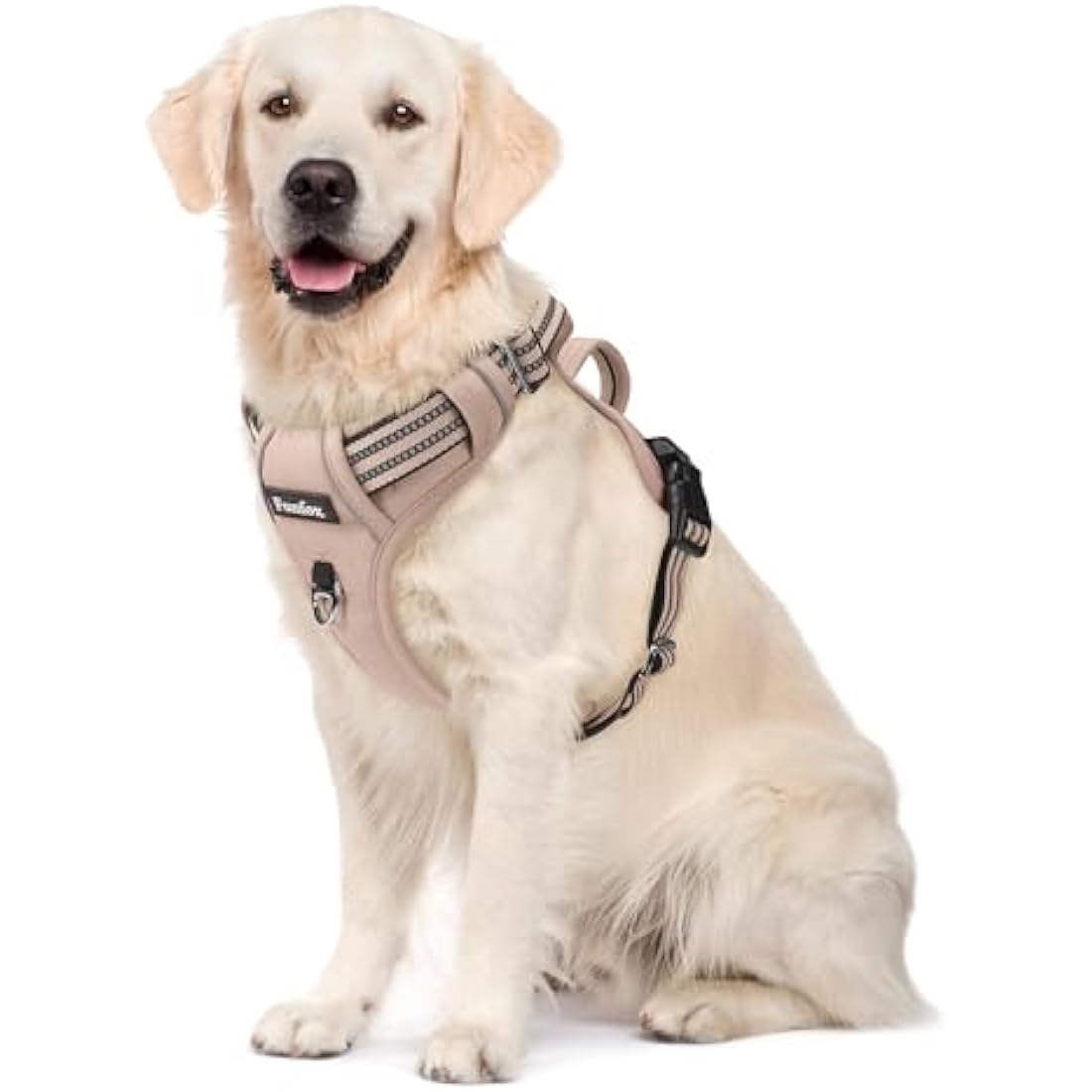 Funfox Dog Harness Large No Pull, Adjustable 2 Clips Anti-Pull Vest with Practical Handle, Breathable Padded Pet Harness Designed for Small/Large Breeds, Reflective Training Walking Brown L
