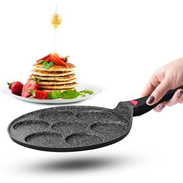 Non-Stick Ceramic Coated Frying Pan 26cm for Mini Pancakes | Mini Uthappam | Mini Crepe | Frying Eggs | 4 & 7 Moulds | Induction Safe