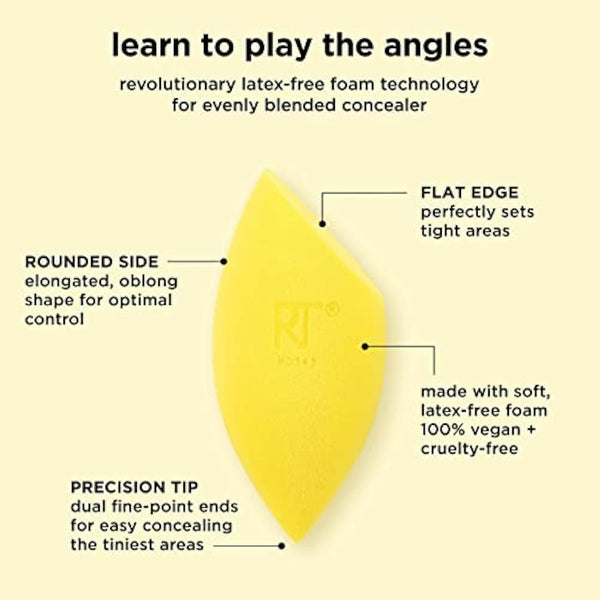 Real Techniques Miracle Concealer Sponge - Elongated Shape for Precise Application, Yellow Latex-Free Foam, 2 Count