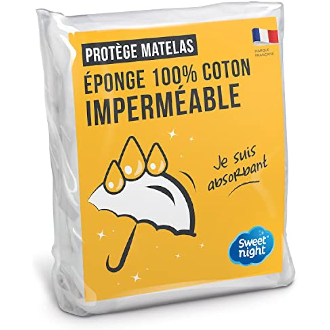 SWEET NIGHT Waterproof Mattress Protector, Cotton, white, 180x200 cm