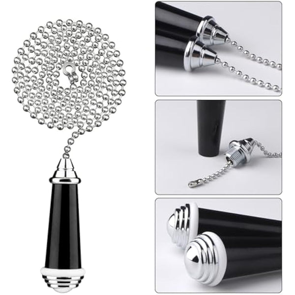 TXErfolg 2Pcs Light Pull Chain Extension with Ball Chain 85cm Length Bathroom Light Pull Cord Handle Chrome Light Switch Pull Chain for Shower/Ceiling/Toilet Light Fan Switch Blinds(Black)