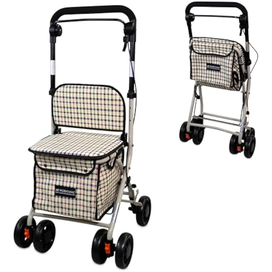 Mobiclinic®, Shopping Trolley with Seat, Mobility Walker, 21L, Walker for Adults, Foldable, Rollator, Trolley with Backrest, Shopping Trolley on Wheels, Bag Removable, Directional Locking