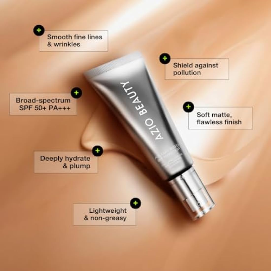 Azio Beauty SPF 50+ Tinted Anti-Aging Moisturizer, 35ml – Hydrating, Anti-Wrinkle Face Sunscreen, Sheer Coverage, Pore-Blurring & Fine Line Smoothing with Matrixyl Niacinamide