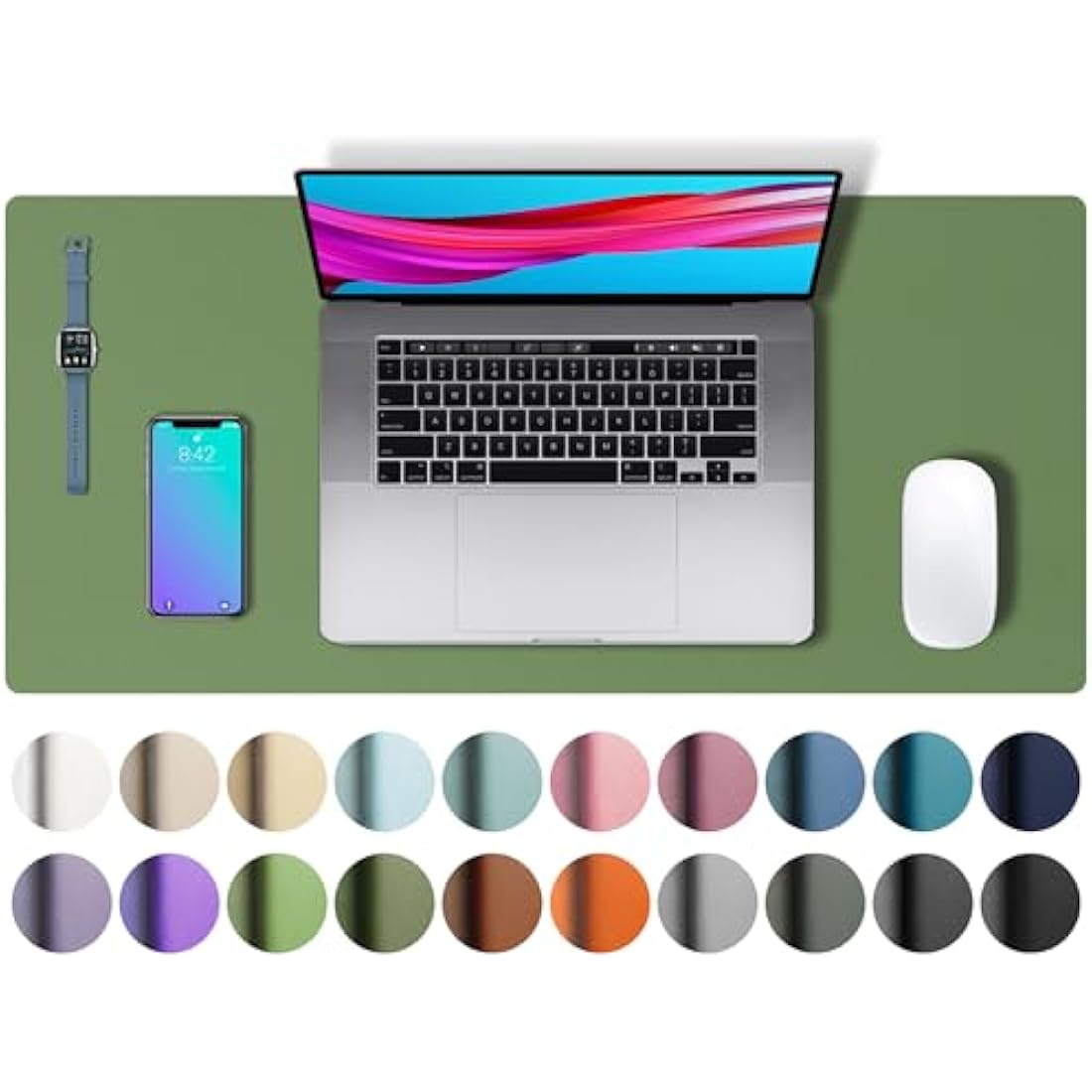 Aothia Leather Desk Pad, Large Non-Slip Laptop Mat, Waterproof PU Leather Table Mat for Office and Home (60cmX35cm, Olive Green)