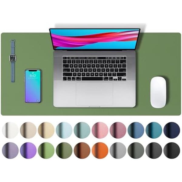 Aothia Leather Desk Pad, Large Non-Slip Laptop Mat, Waterproof PU Leather Table Mat for Office and Home (60cmX35cm, Olive Green)