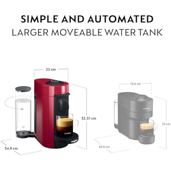 Nespresso Vertuo Plus Automatic Pod Coffee machine for Americano, Decaf, Espresso by Magimix in Red
