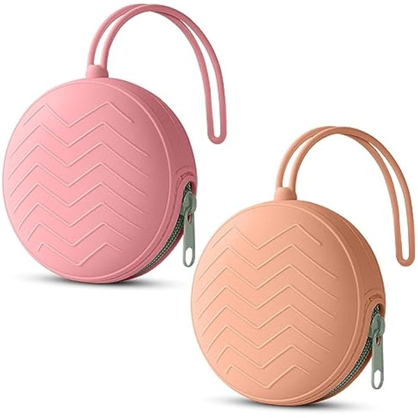 Aolso Dummy Holder Case Set, 2PCS Silicone Soother Pods for Baby, Travel Pacifier Case - Pink/Bean Paste