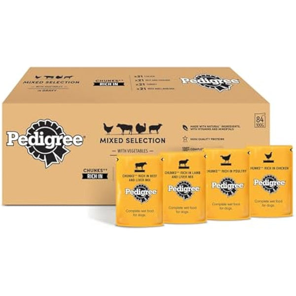 Pedigree Wet Dog Pouches Mixed Selection in Gravy, 84 Pouches (84 x 100g)