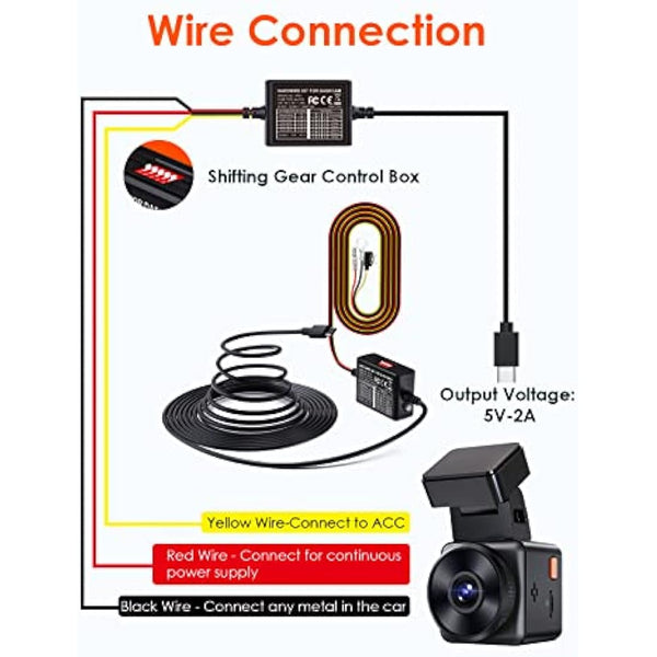 VANTRUE USB-C 5 Level Hardwire Kit with ACC for N5/N4 Pro/N4/N2X/E360/S1 Pro/E1 Pro/E1/E1 Lite/E2/E3/X4S/N2 Pro(USB-C)/N2S/S2 Dashcam, 12V-24V to 5V, 24h Parking Mode, Low Voltage Protection, 11.5ft