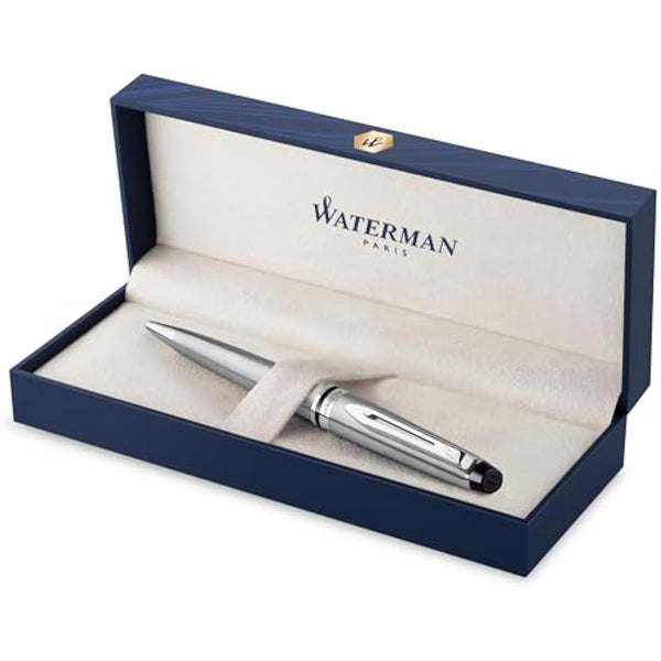 Waterman Expert Ballpoint Pen | Stainless Steel with Chrome Trim, Medium Nib with Blue Ink Refill, Gift Box