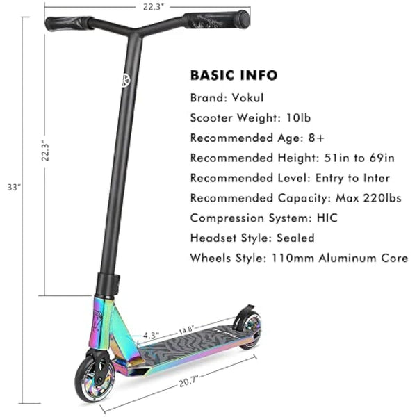 VOKUL BIZT K1 Pro Scooter - Stunt Scooters for Kids 7 Years and Up, Beginner to Intermediate Tricks Freestyle Scooters with 110MM Alloy Wheels
