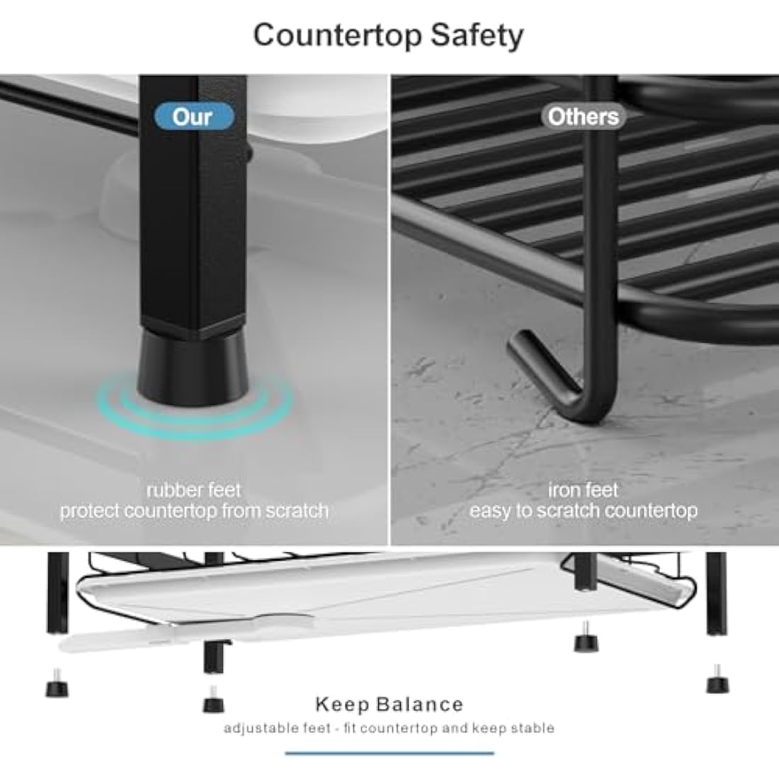 iSPECLE 2 Tier Dish Drainer Rack - Rustproof Dish Drying Rack with Automatic Drainage, Dish Rack with Drainboard and Cup Holder, Large Capacity Draining Board Rack for Kitchen Worktop, Black