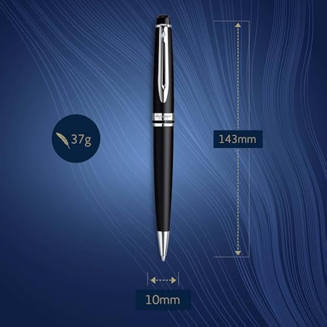 Waterman Expert Ballpoint Pen | Matte Black with Chrome Trim | Medium Tip | Blue Ink | Gift Box