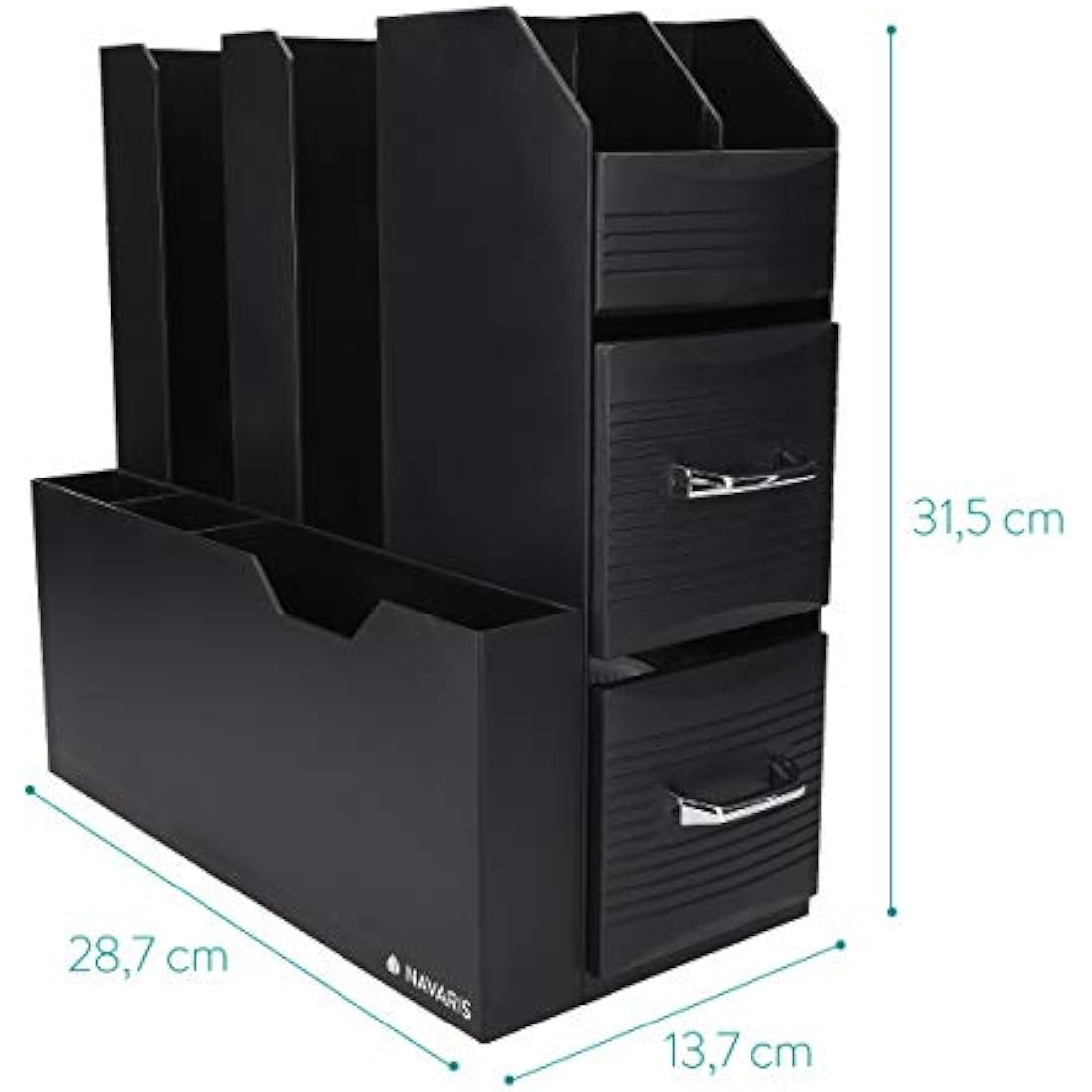 Navaris Coffee Condiment and Accessory Caddy - Coffee and Tea Organiser Station Cup Storage Holder Box Stand with Compartments and 2 Drawers - Black