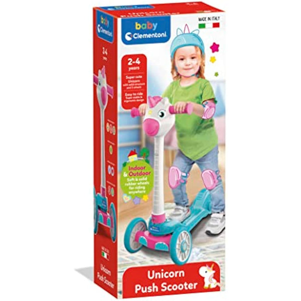 Clementoni- Unicorn Push 3-Wheeled Scooter for Toddlers: Fun & Safe First Scooter (2+ Years)