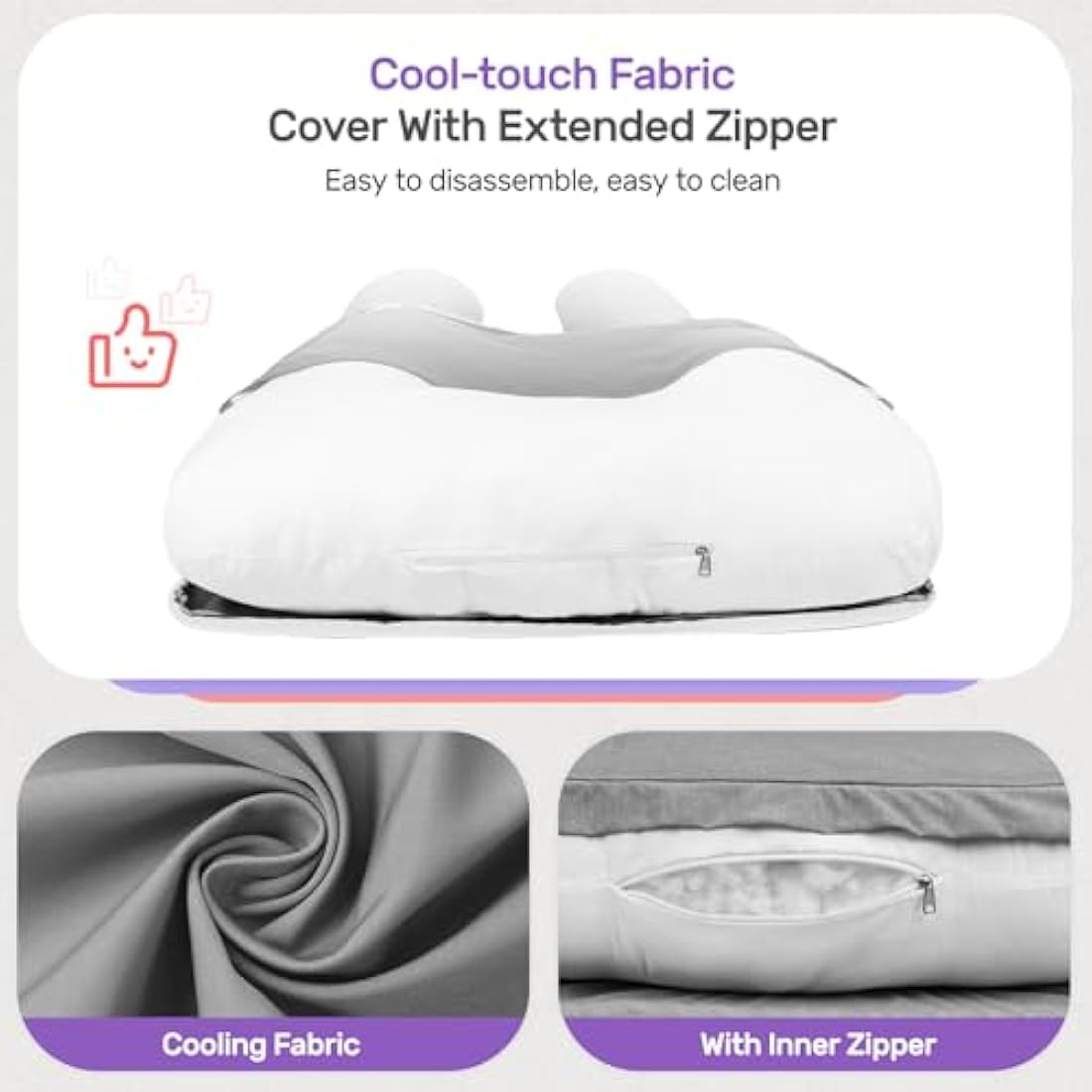 Nuliie Pregnancy Pillow for Sleeping, U Shaped Full Body Pillow with Washable Cooling Fabric Cover, Maternity Pillow Support for Back, Hips, Legs for Pregnant Women (Cooling Light Grey)