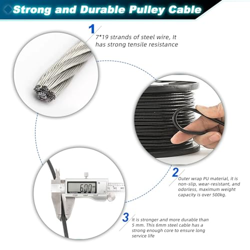 BBYPP Fitness Pulley Cable 25m, Replacement Gym Cable for Pulley Machine, Steel Cable 2 Inch Thick (25m)