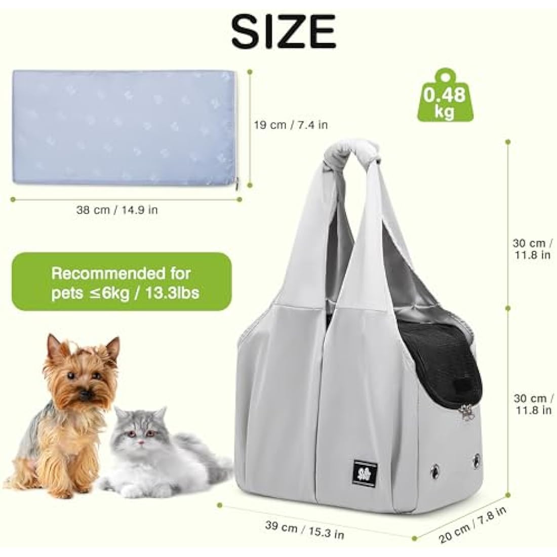 ALLSOPETS Puppy Sling Carrier Dog Slings for Small Dogs Portable Pet Handbag Breathable Comfortable Cat Carry Carrier with Leash Hook for Traveling Outdoors Camping (Silvery Grey)