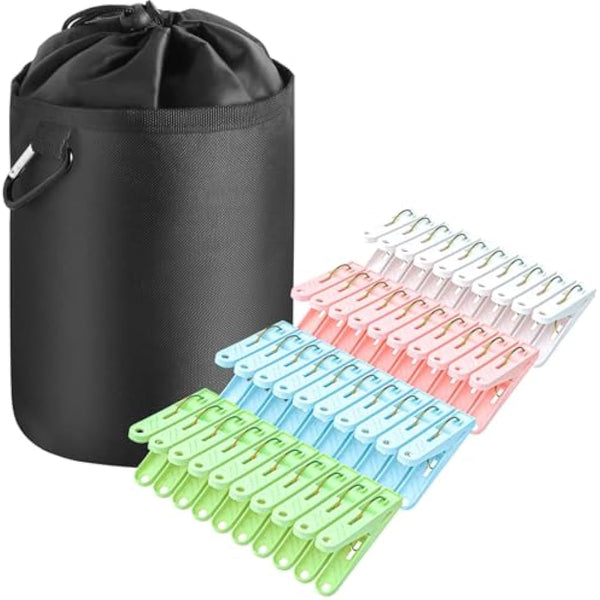 Bakecat Clothes Pegs and Peg Bag, 40Pcs Plastic Clothes Pegs for Washing Line with Bag.