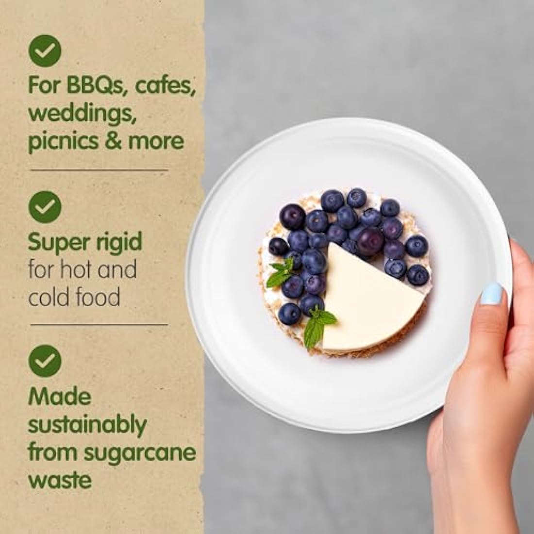 Signature Packaging - Biodegradable Paper Plates - 125 Pack - Large & Sturdy Disposable Tableware - Round 25cm