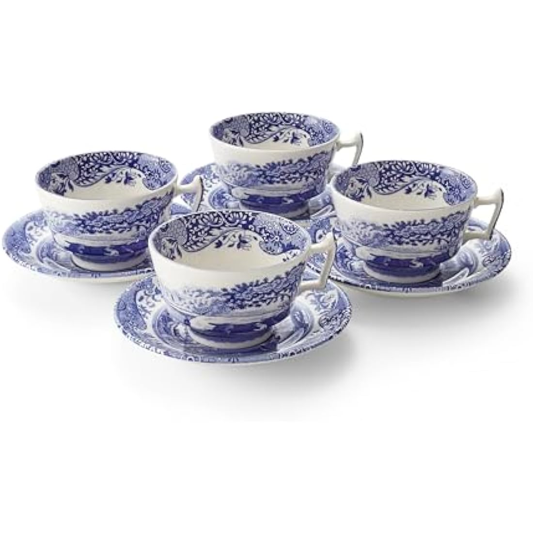 Spode Blue Italian Teacup and Saucer, Set of 4