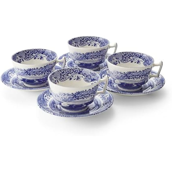 Spode Blue Italian Teacup and Saucer, Set of 4