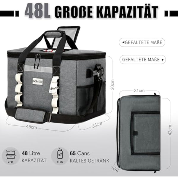 INSMEER 48L Large Cool Bag with Easy Top Access Opening, 65 Cans Foldable Cooler Bag, XXL Waterproof Cool Bag, Insulated Bag for Camping, Picnic, Beach, Hiking, Family Outdoor Activities, Festival