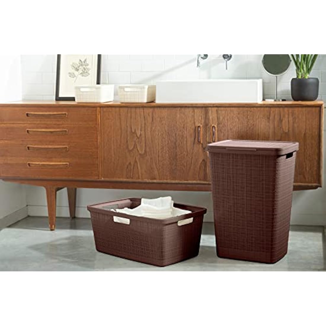 Curver Jute Woven Effect 70% Recycled Rectangular Laundry Basket 46 Litres – Peppercorn