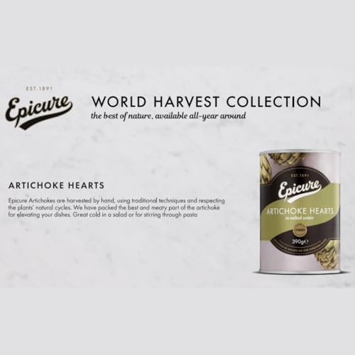 Epicure Tinned Artichoke Hearts in Salted Water, Delicious in Salads or Stir Through Pasta, 390 g (Pack of 12)
