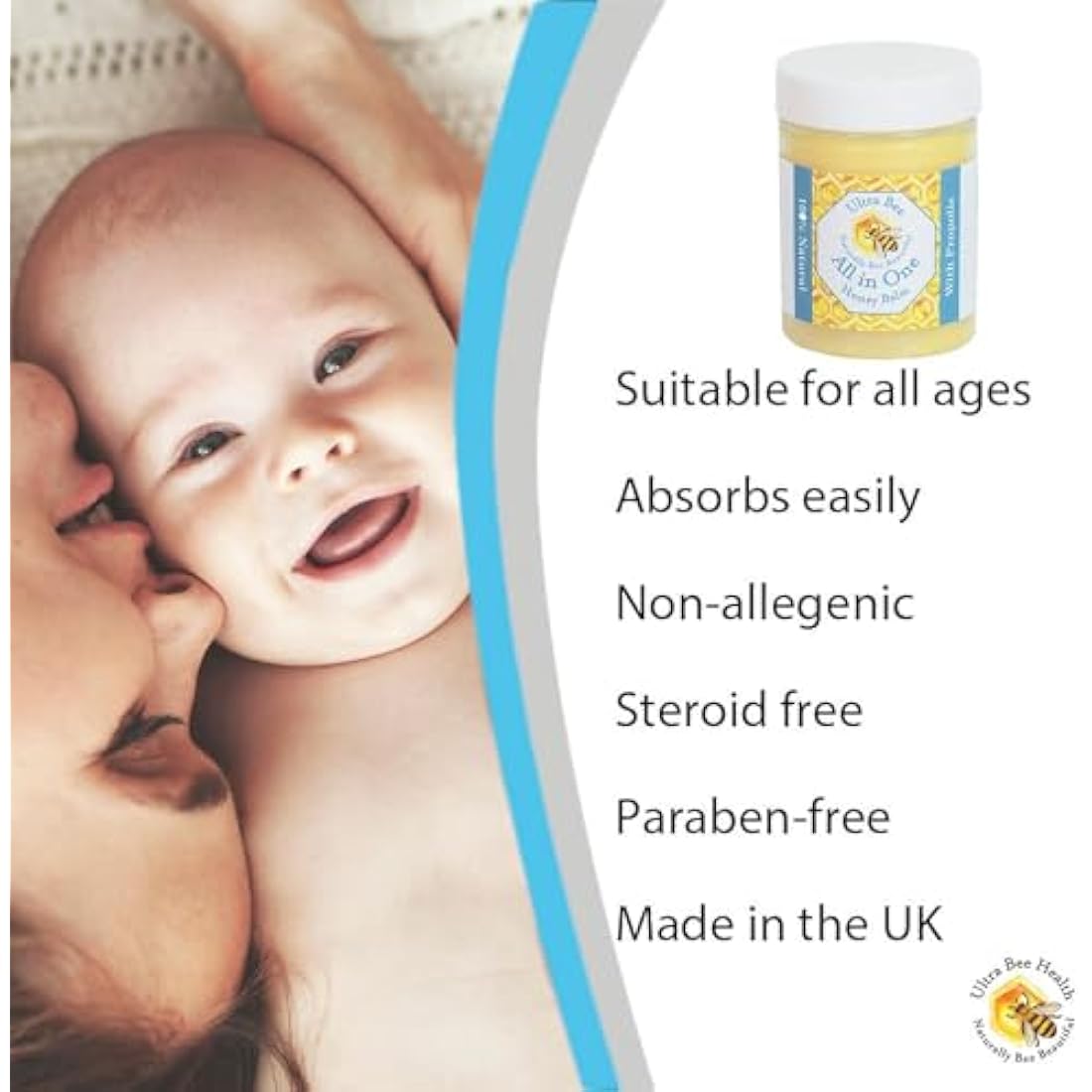 100% Natural All in One Honey Balm, Natural Moisturiser for Sensitive Face, Body, Lips,Tattoo's 200ml