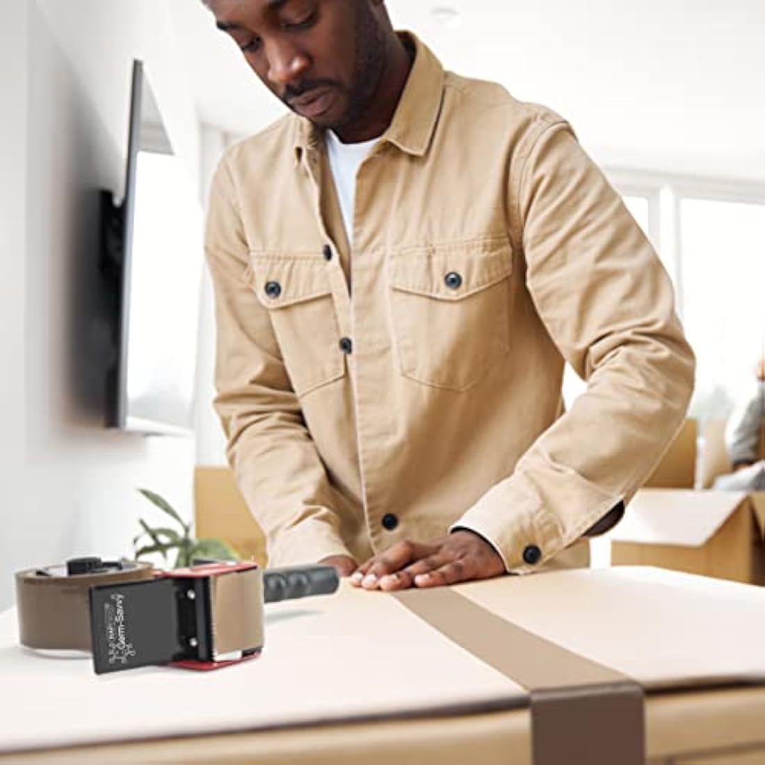 Rapesco 1683 Germ-Savvy Antibacterial 960 Packing Tape Dispenser with 1 Brown Packing Tape