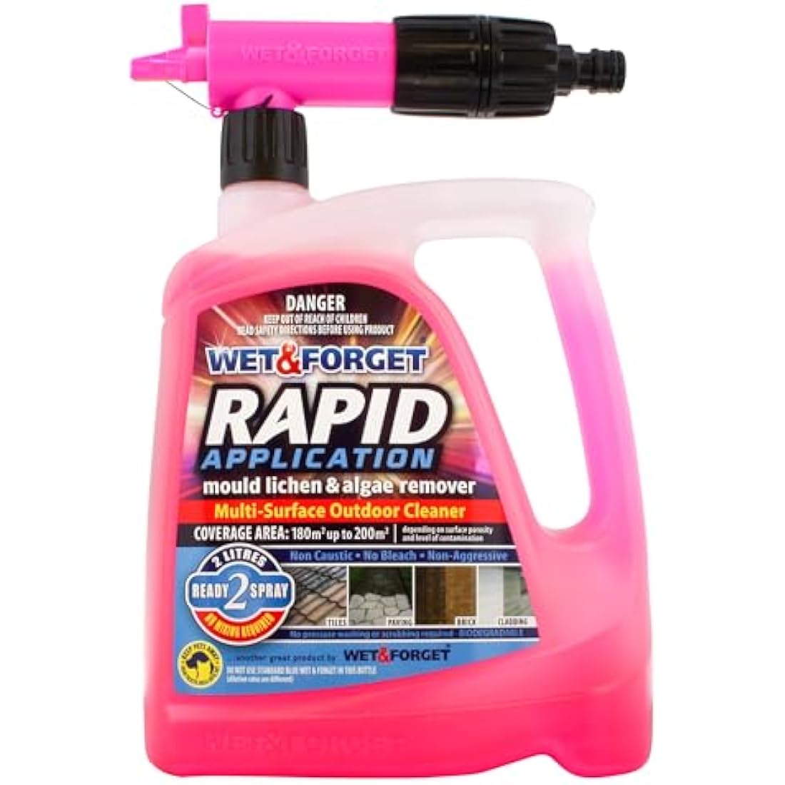 Wet & Forget Rapid Application, Ready-to-Use Mould, Lichen & Algae Remover, Outdoor Patio Cleaner, Black Spot Remover, Bleach Free, 2L