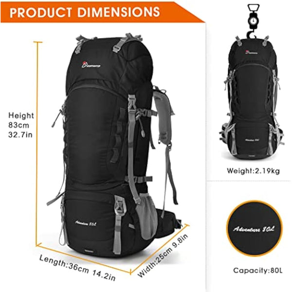 MOUNTAINTOP Hiking Backpack 80L Waterproof Mountaineering Backpack Large Camping Trekking Rucksack Multifunctional Climbing with Rain Cover