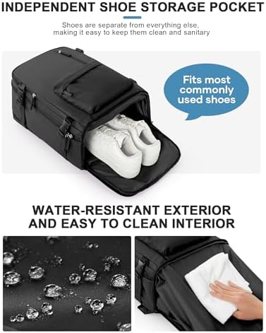 VGCUB Arge Travel Backpack, Unisex Airline Approved Gym Backpack with Laptop Compartment, 40L, Nylon, Water Resistant, Solid Black