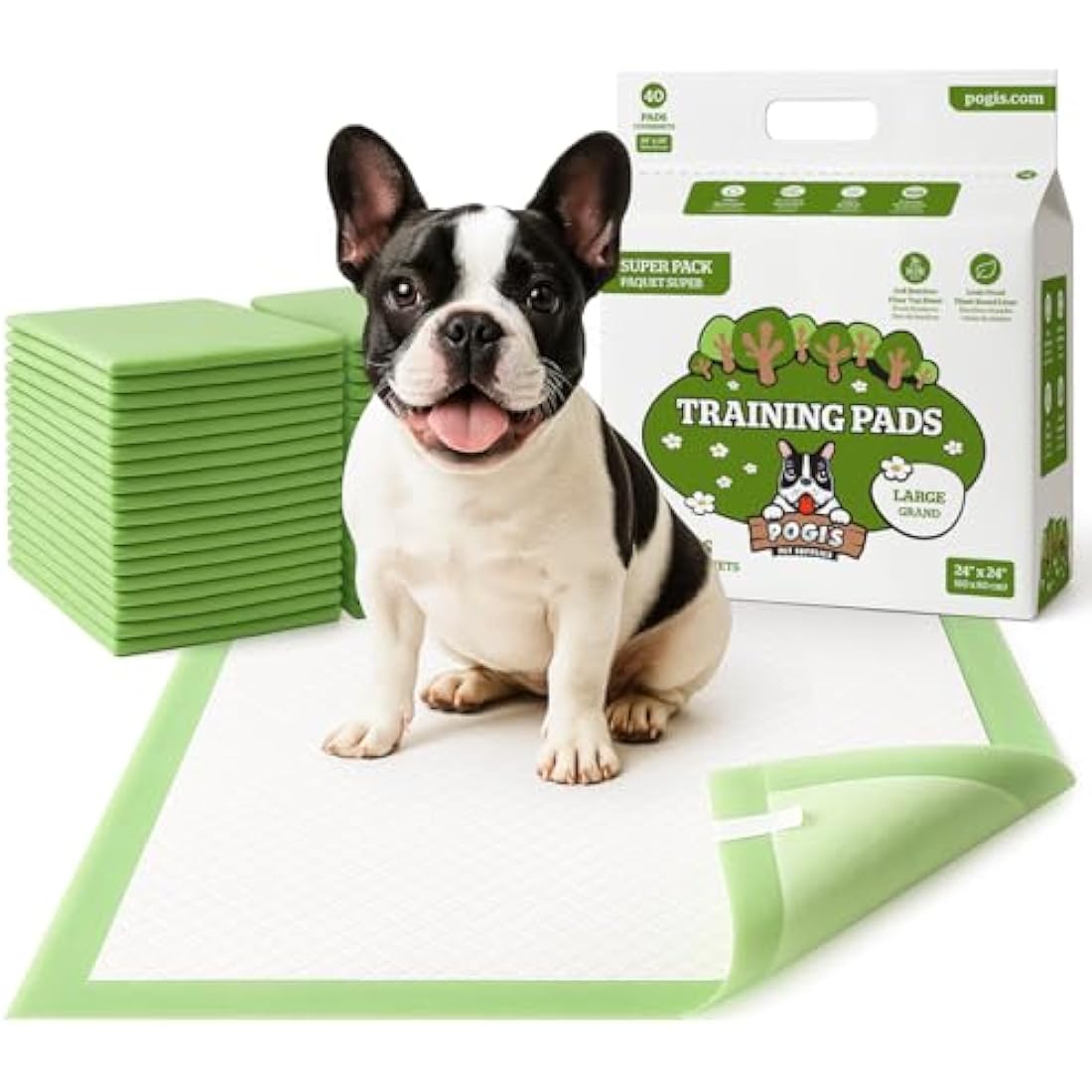 Pogi's Dog Training Pads with Sticky Tabs – Eco-Friendly, Odour Blocking & Super Absorbent – 40-Pack (60 × 60 cm)